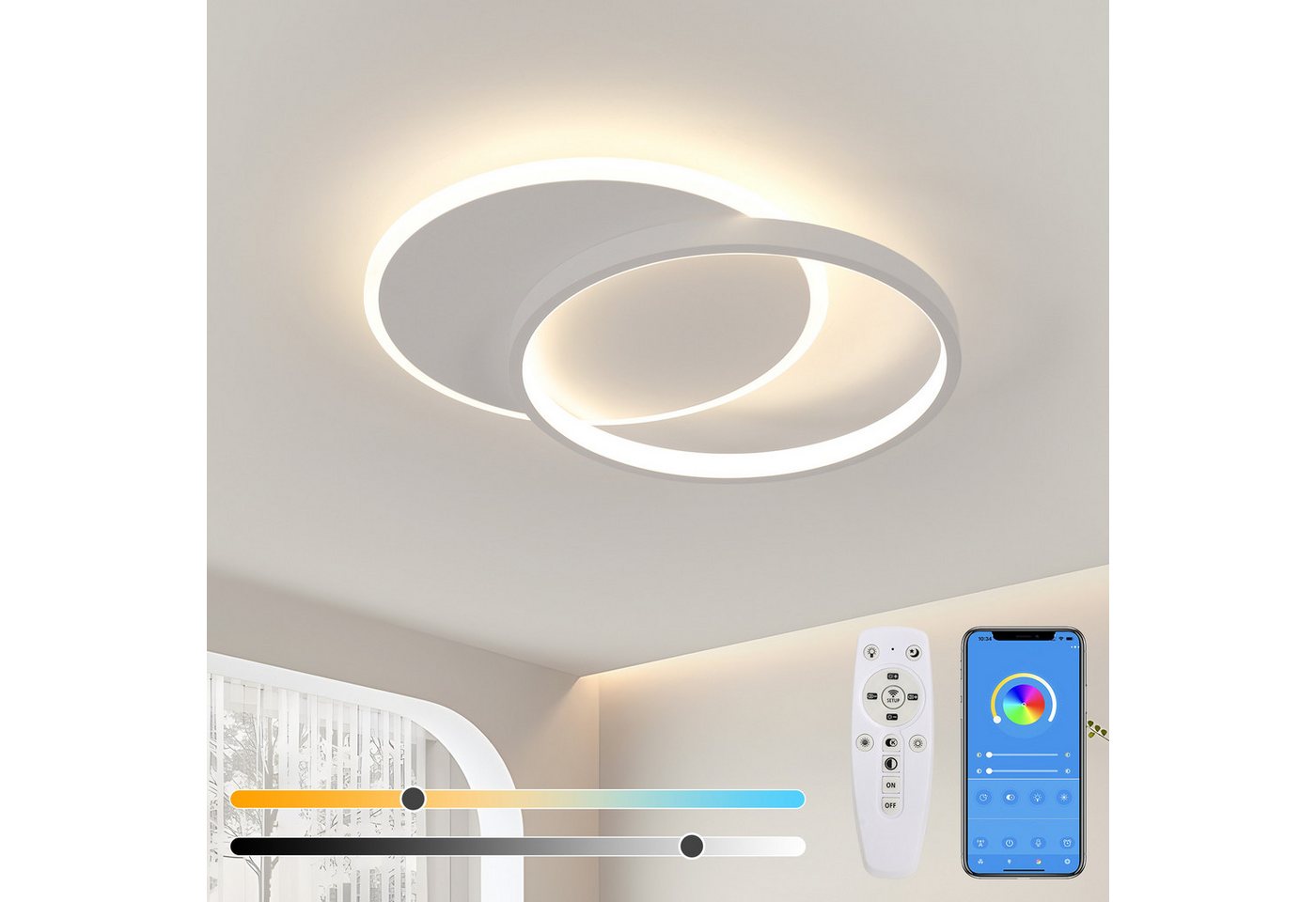 Riserva Deckenleuchte LED Deckenleuchte dimmbar 32W Weiß mit Fernbedienung Bild 5