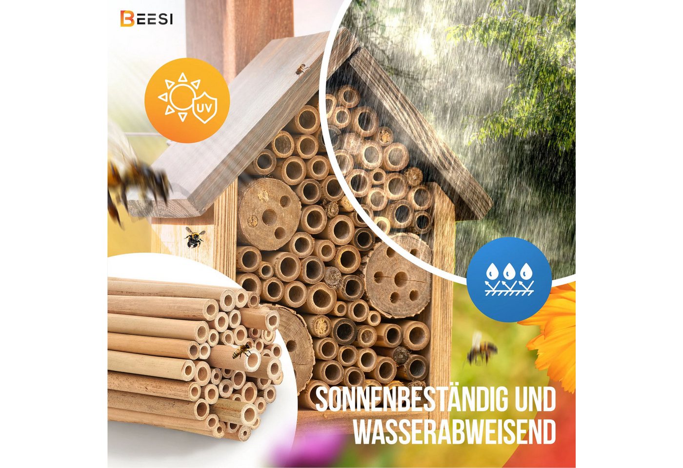 BEESI Insektenhotel Bambusröhrchen 100 Stk 10 cm – Füllmaterial, (Insektenhaus für Wildbienen, 100-St., I Wildbienenhotel Nisthülsen Bienenhotel), 10 cm