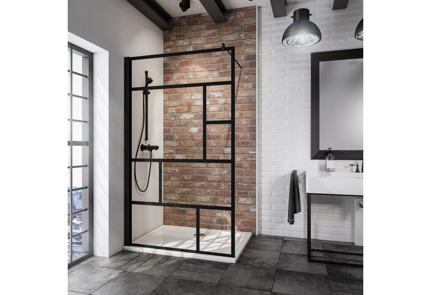 Schulte Walk-in-Dusche Alexa Style 2.0 Duschwand 90-140x200 cm, Sicherheitsglas, (1 tlg), Dekor Atelier 1 schwarz