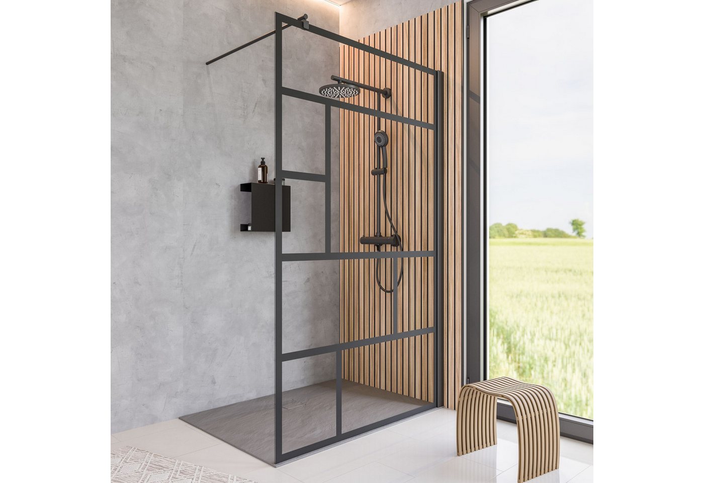Schulte Walk-in-Dusche Alexa Style 2.0 Duschwand 90-140x200 cm, Sicherheitsglas, (1 tlg), Dekor Atelier 1 schwarz Bild 3