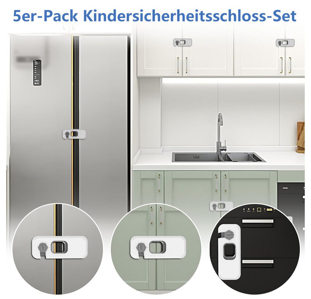 TUWENA Kindersicherung 5 Stück Kindersicherung Schrank Schubladen,Ohne Bohren Schrankschloss, Fenster Sicherungen Kinder für Waschmaschine, Schränke, Möbel, Küche Bild 4