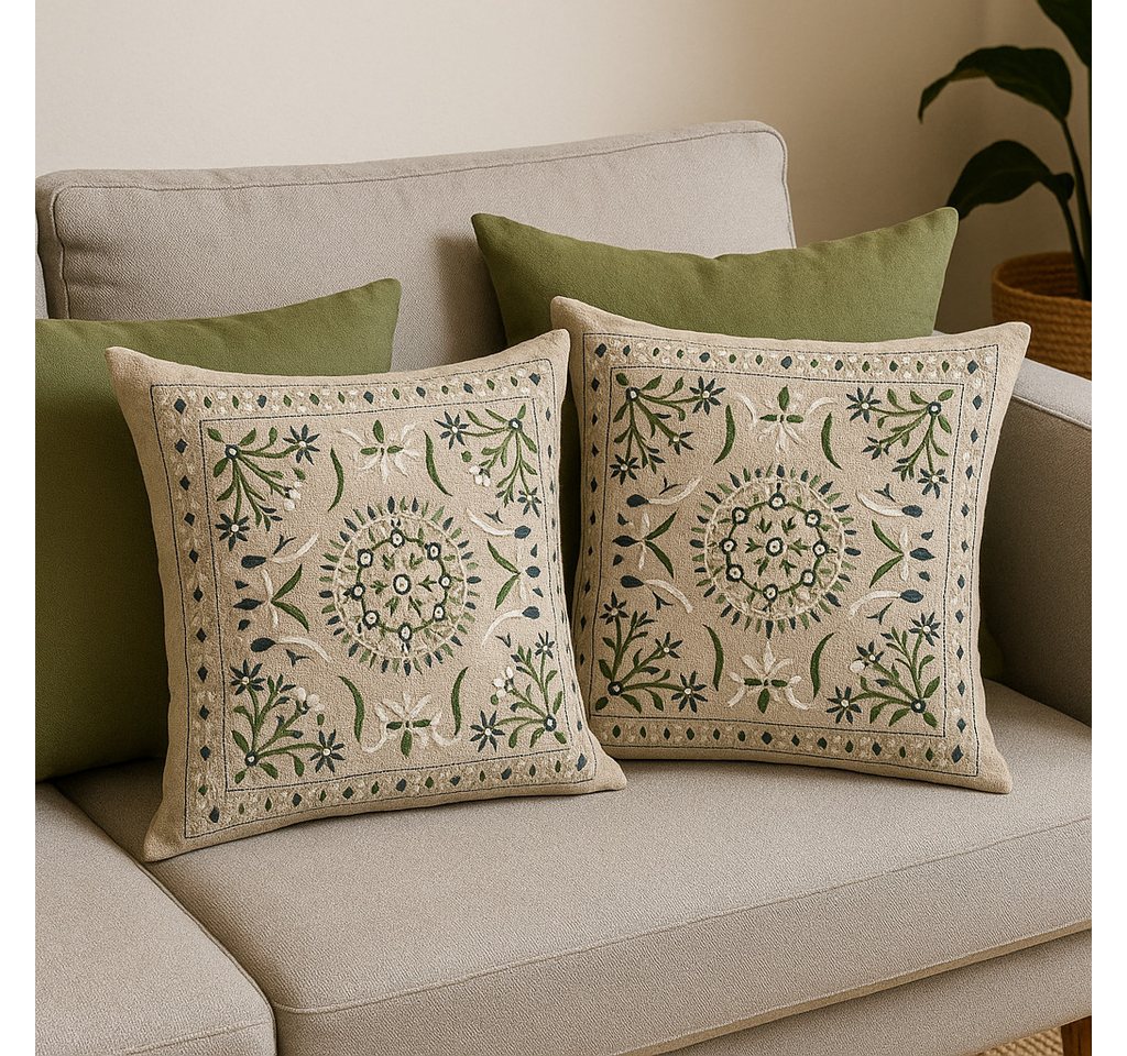 Marrakesch Orient & Mediterran Interior Zierkissen Boho Kissenbezug Lodge handgefertigt aus Baumwolle in Grün 50 x 50 cm, (1 St) Bild 2