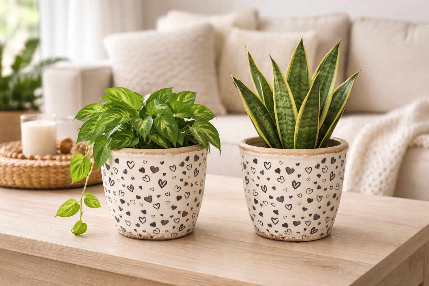 finehomegarden Blumentopf Topf Herzen Weiß-Schwarz 2erSet Ø14cm H13cm Moderner Pflanztopf (Set, 2 St., 2tlg), aus Steinzeug Dekorativer Übertopf für Zimmerpflanzen & Kräuter Bild 2