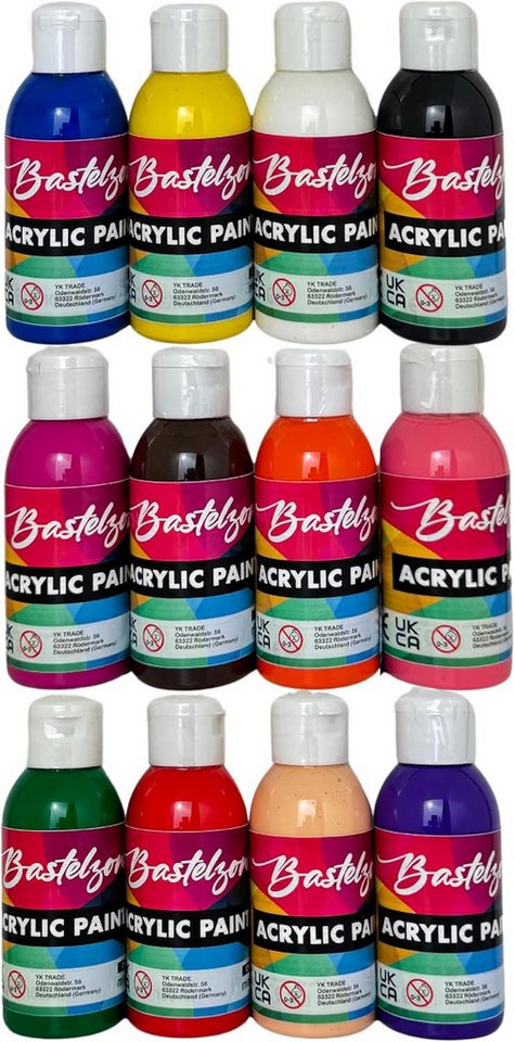 Greenpoint Acrylfarbe Acrylfarben Set 12x100 ml hochpigmentiert starke Deckkraft, 12 Farben je 100 ml, hochpigmentiert, starke Deckkraft, wasserbasiert Bild 3