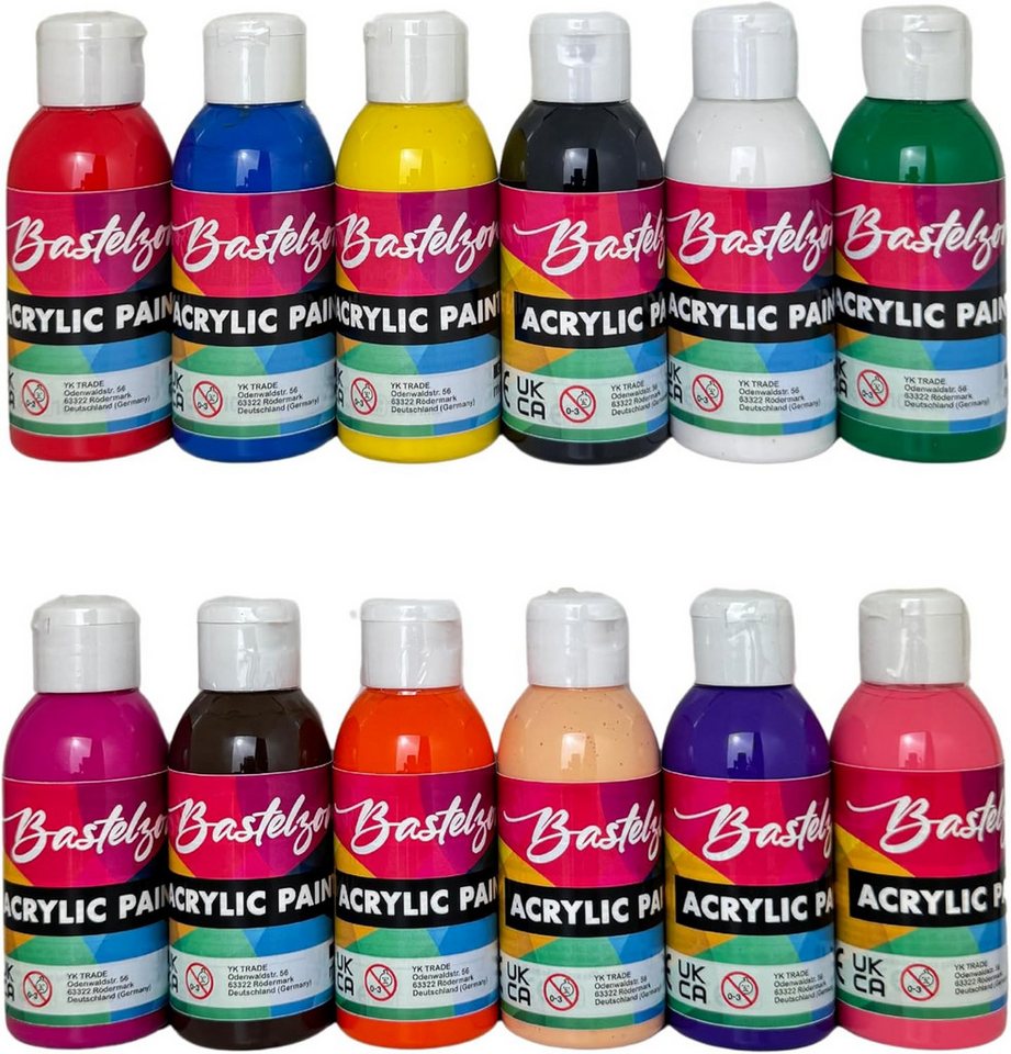 Greenpoint Acrylfarbe Acrylfarben Set 12x100 ml hochpigmentiert starke Deckkraft, 12 Farben je 100 ml, hochpigmentiert, starke Deckkraft, wasserbasiert Bild 4