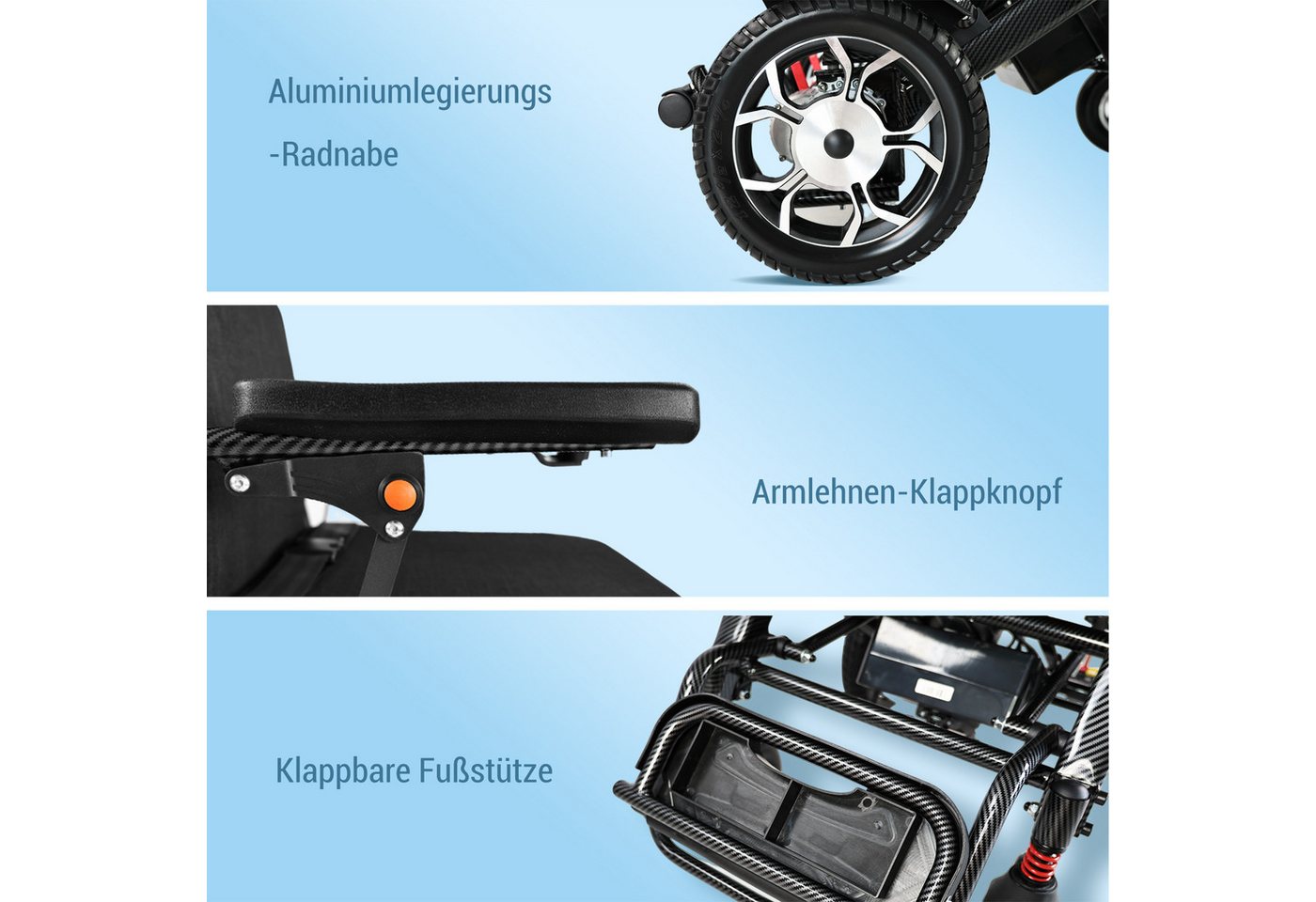 Vankel Elektrorollstuhl L003 Faltbar Leicht 500W Motor & 25km Reichweite, 24V13Ah Akku, 2x250W, 6,00 km/h E-Rollstuhl Bild 5