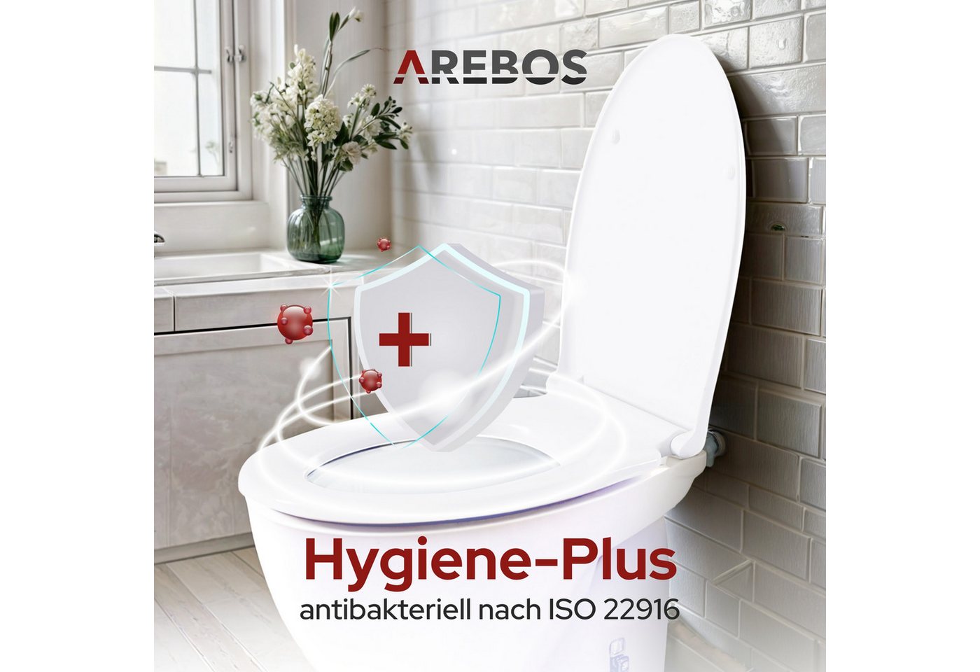 Arebos WC-Sitz Toilettensitz Oval mit Absenkautomatik Duroplast, Absenkautomatik, Antibakterielle Oberfläche, Belastbar bis 150 kg Bild 2
