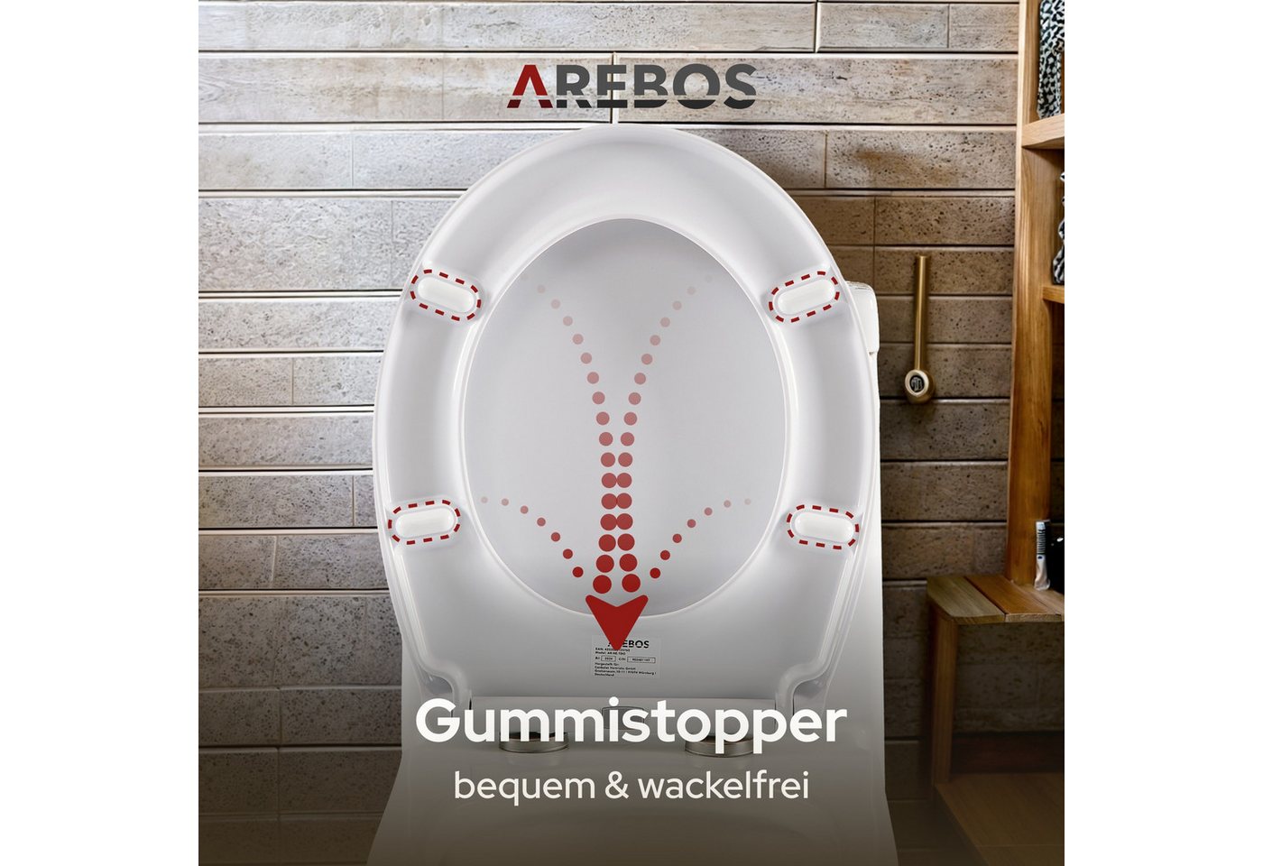 Arebos WC-Sitz Toilettensitz Oval mit Absenkautomatik Duroplast, Absenkautomatik, Antibakterielle Oberfläche, Belastbar bis 150 kg Bild 5