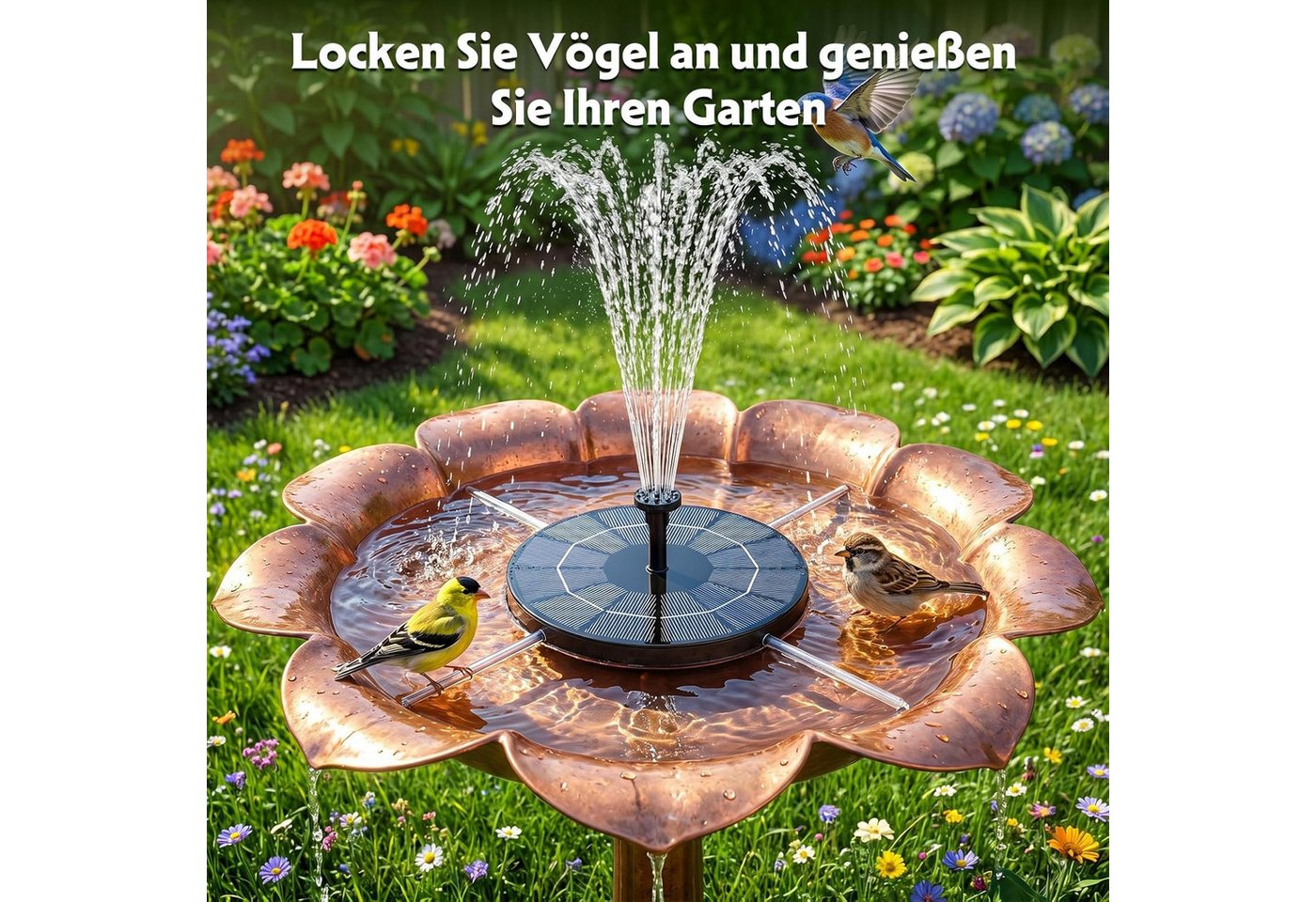 FELIXLEO Gartenbrunnen Solarbrunnen 3.5W Akku 9 Fontänen Garten Vogelbad Teich Pumpe, (1 tlg) Bild 3