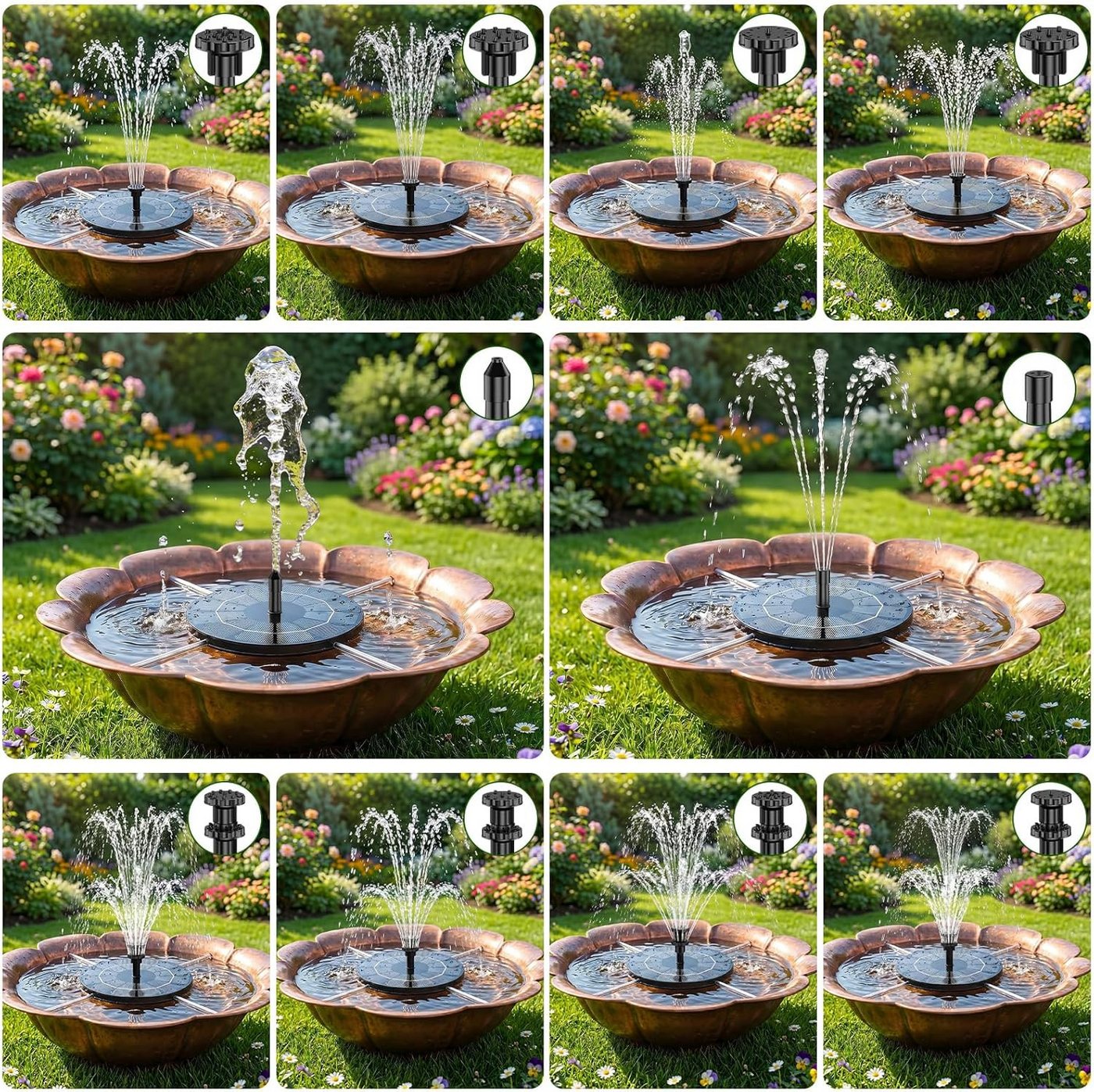 FELIXLEO Gartenbrunnen Solarbrunnen 3.5W Akku 9 Fontänen Garten Vogelbad Teich Pumpe, (1 tlg) Bild 4