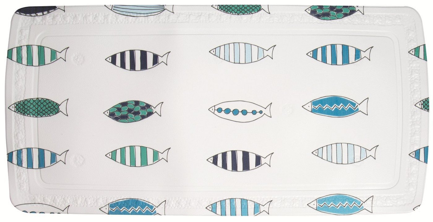 spirella Wanneneinlage SANTORINI, B: 36 cm, L: 71 cm, Duschmatte Wanneneinlage, PVC, Made in Germany, mit Saugnäpfen, rutschfest, waschbar, antibakteriell, Fische Motiv, Farbe weiß/blau, Größe 71 x 36 cm