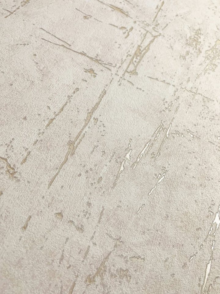 Newroom Vliestapete Barnett Wall Beige Tapete Betonoptik Beton,Zement, Creme Tapete Modern Beton - Betonoptik Betonwand Gold Gold Industrial Bauhaus Zement für Schlafzimmer Wohnzimmer Küche, Betonwand