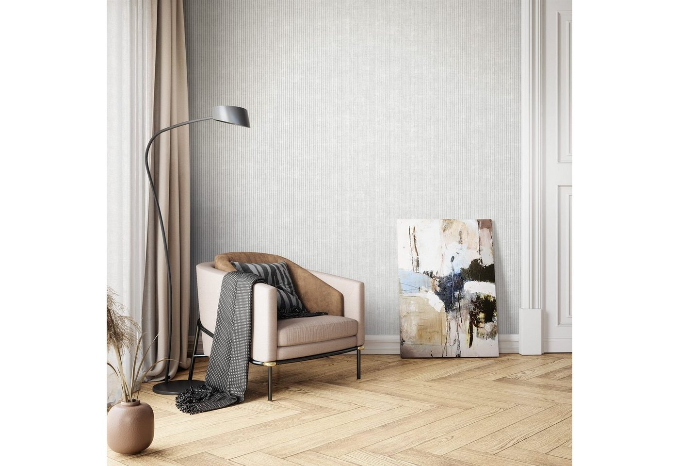 Newroom Vliestapete Milana Grey Tapete Streifentapete Streifen,Linien, Grau Tapete Modern Streifen - Streifentapete Gestreifte Tapete Weiß Landhaus Linien für Wohnzimmer Schlafzimmer Küche, Gestreifte Tapete