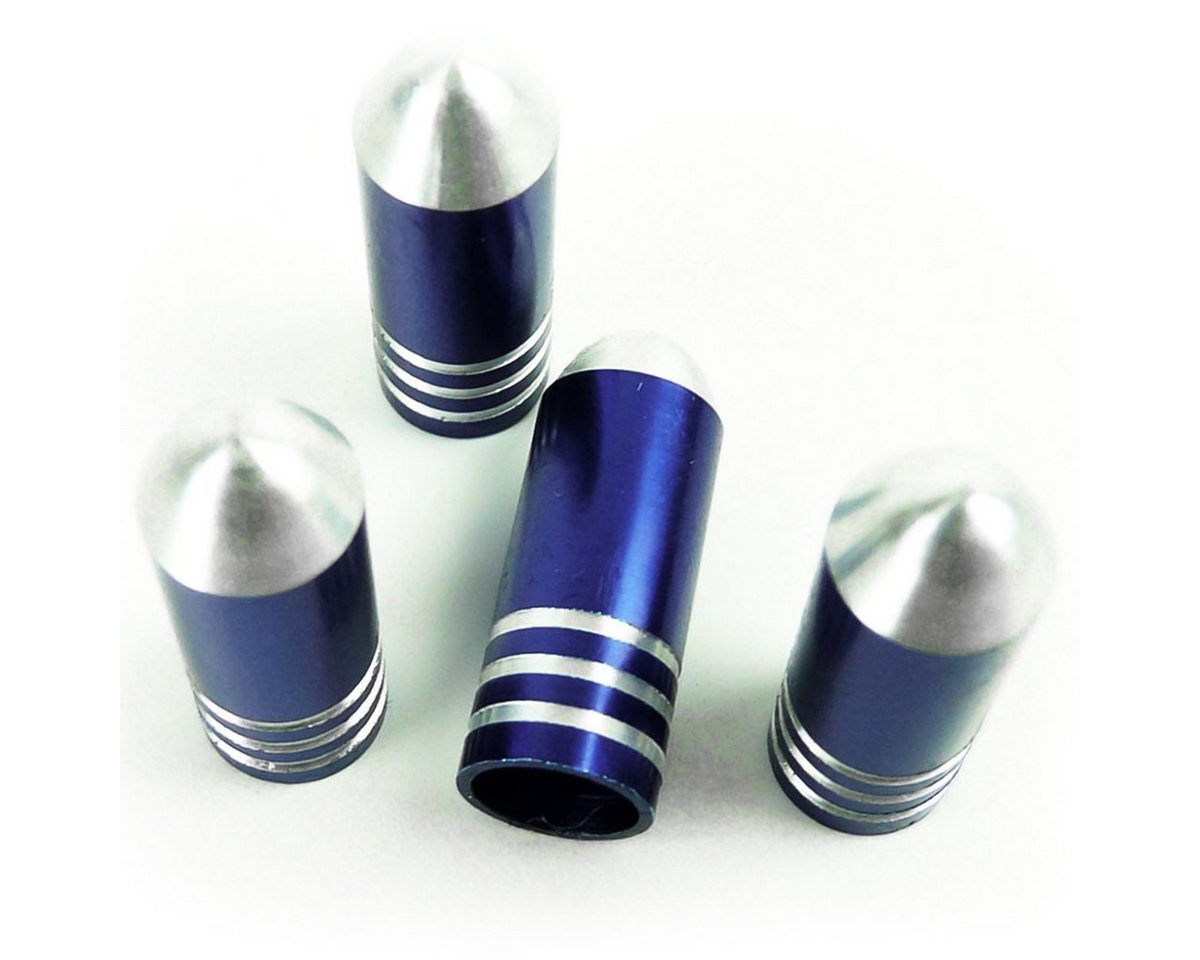 All Ride Ventilkappe Ventilverschluss aus Aluminium blau im Bullet-Design 4 Stück H ca.26mm, (4-St), Standard Gewinde