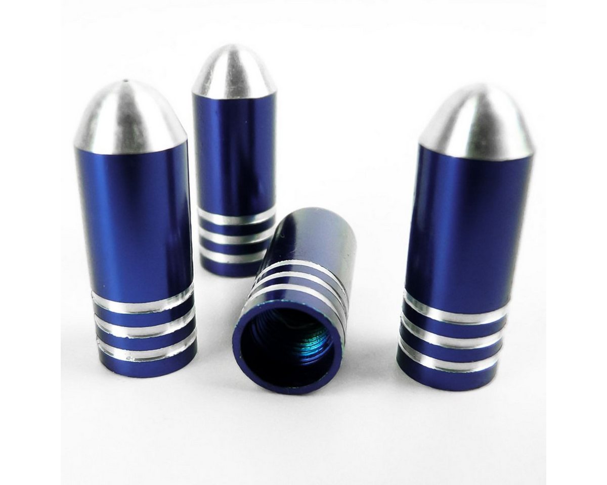 All Ride Ventilkappe Ventilverschluss aus Aluminium blau im Bullet-Design 4 Stück H ca.26mm, (4-St), Standard Gewinde Bild 2