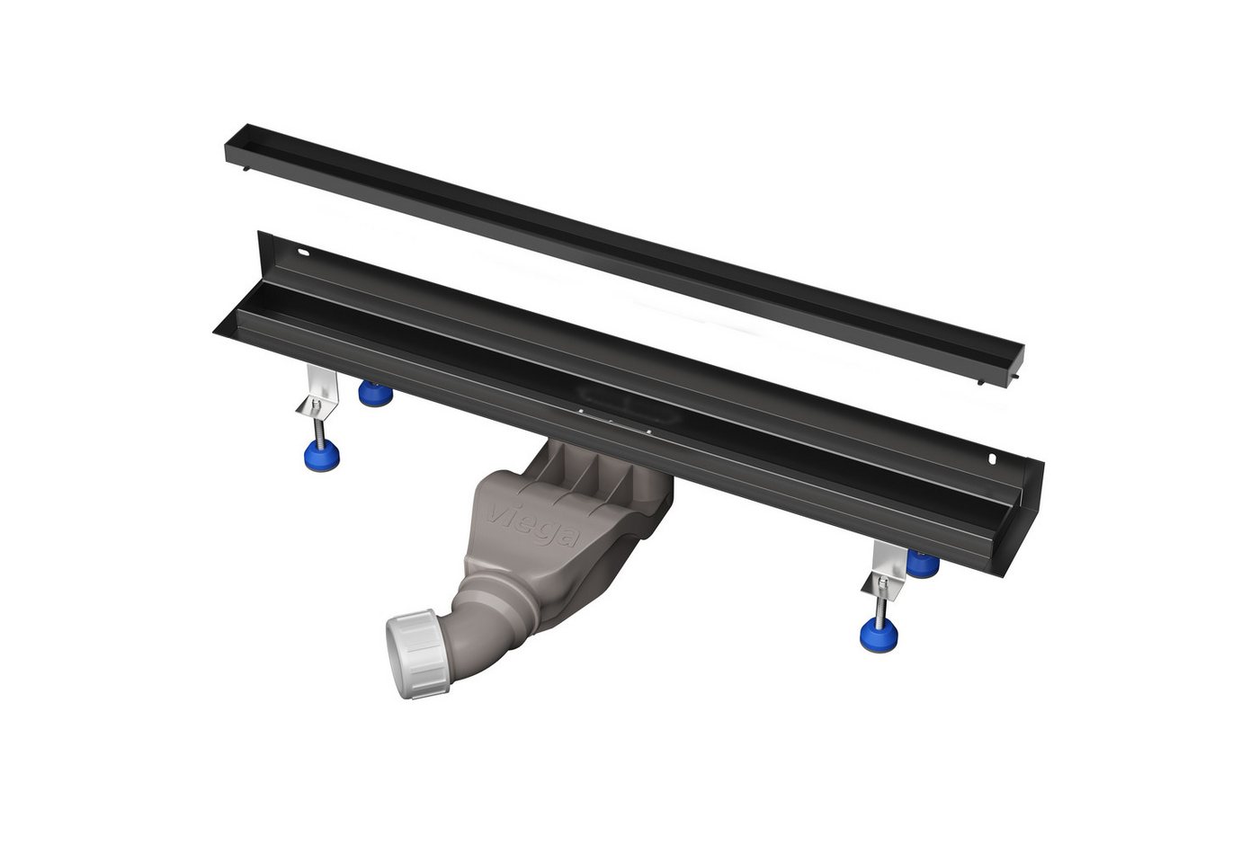 Aquabad® Duschrinne Slim Wall Schwarzmatt Edelstahl, Haarsieb, Viega-Siphon, befliesbar, Komplett-Set, Farbe: Schwarz Matt Bild 3