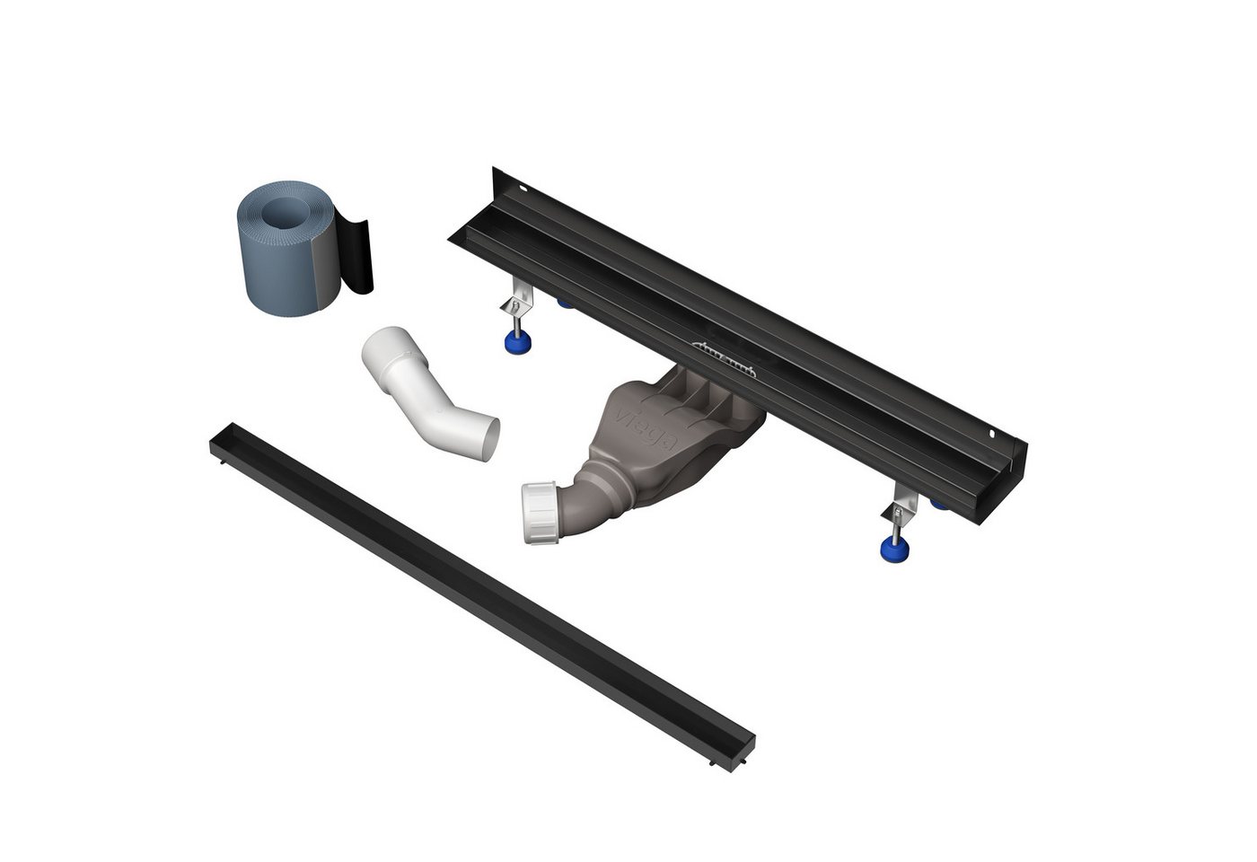 Aquabad® Duschrinne Slim Wall Schwarzmatt Edelstahl, Haarsieb, Viega-Siphon, befliesbar, Komplett-Set, Farbe: Schwarz Matt Bild 4