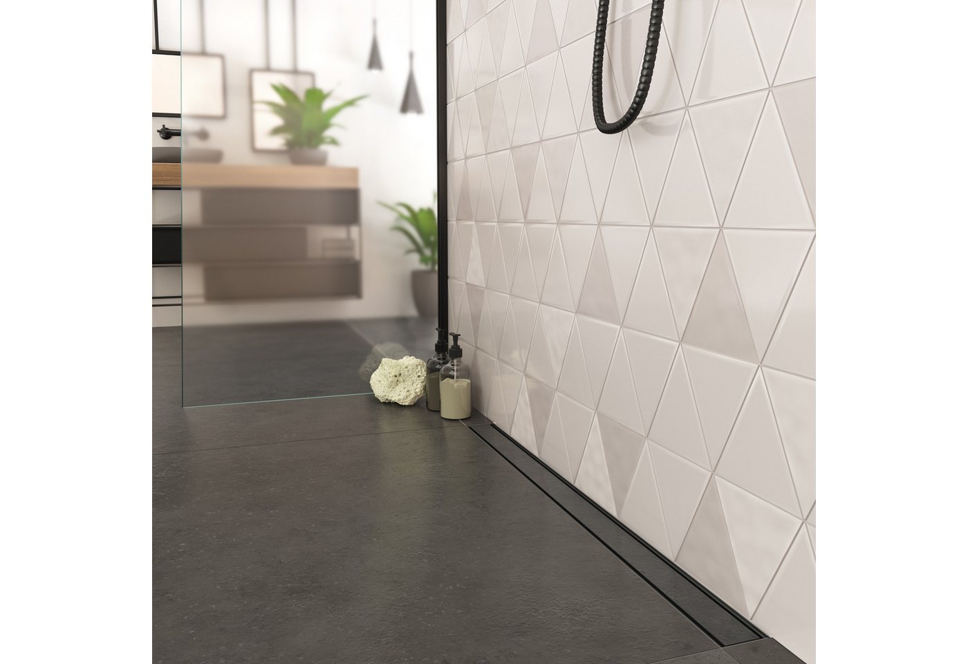 Aquabad® Duschrinne Slim Wall Schwarzmatt Edelstahl, Haarsieb, Viega-Siphon, befliesbar, Komplett-Set, Farbe: Schwarz Matt Bild 5