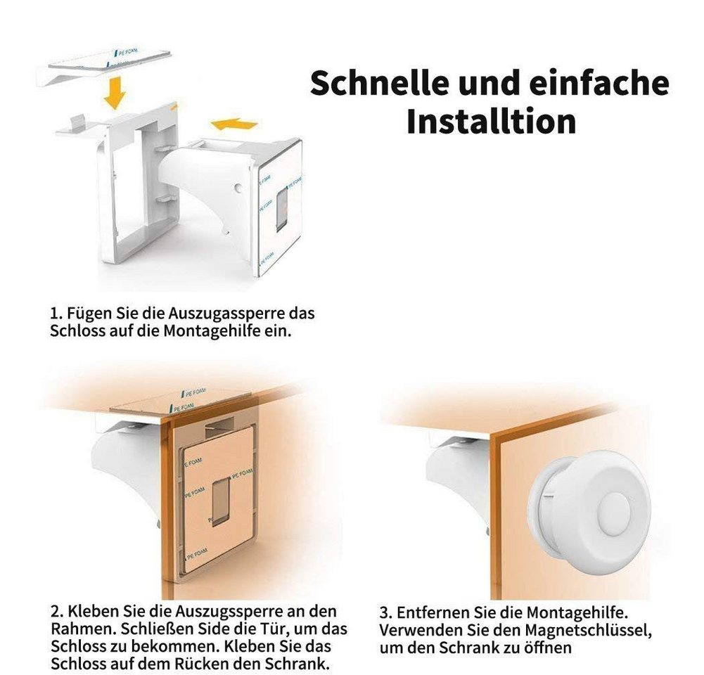 POPOLIC Kindersicherung Babysicherheit Magnetisches Schrankschloss unsichtbare Kindersicherung, 10Schlösser mit 2Schlüsseln, für Schränke und Schubladen Bild 2