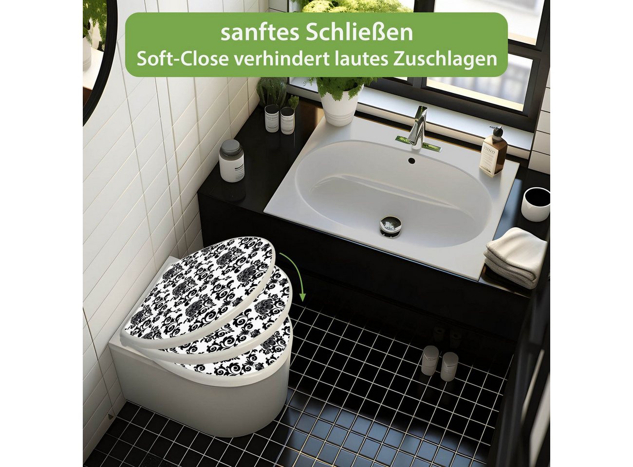 banjado WC-Sitz mit Absenkautomatik Motiv Barock (umweltfreundliches Material, integrierte Scharniere), 44,5 x 37 x 5 cm Bild 5