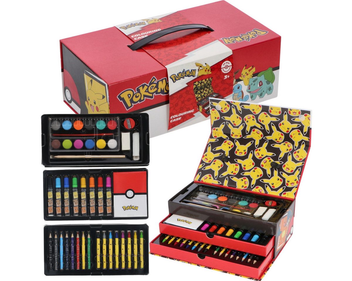 POKÉMON Farbkasten Malkoffer für Kinder – Kreativset mit Stiften und Wasserfarbkasten