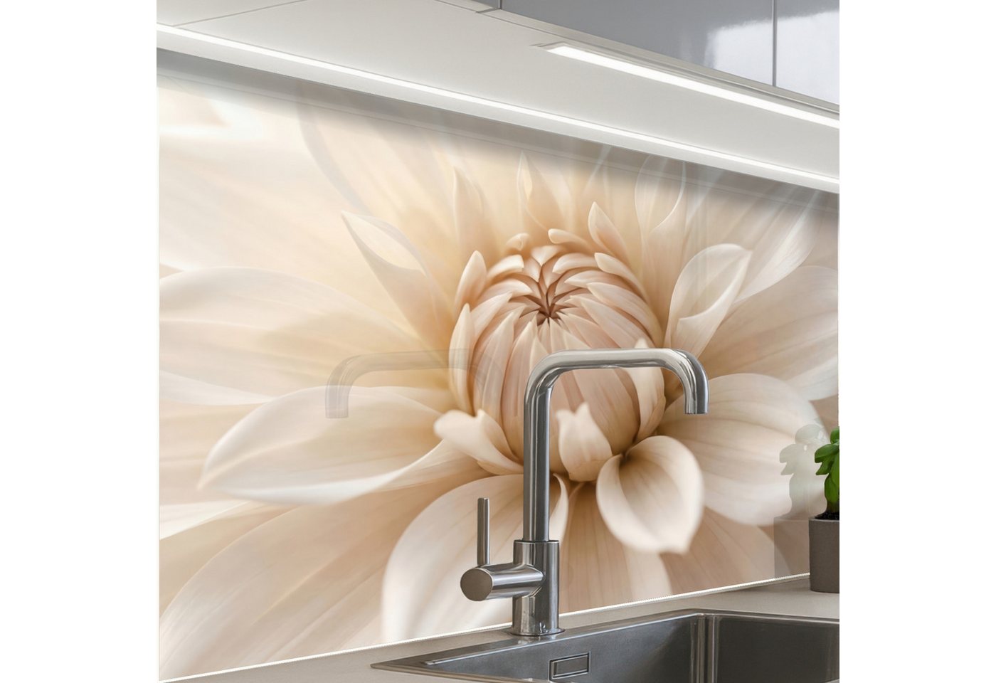 KitchenYeah Küchenrückwand Muster selbstklebend (keine Folie) Blume - Dahlie - Weiß, (1-tlg), Spritzschutz, Küche, Rückwand, Küchenwand, Küchenfront, 30x20 cm Bild 2