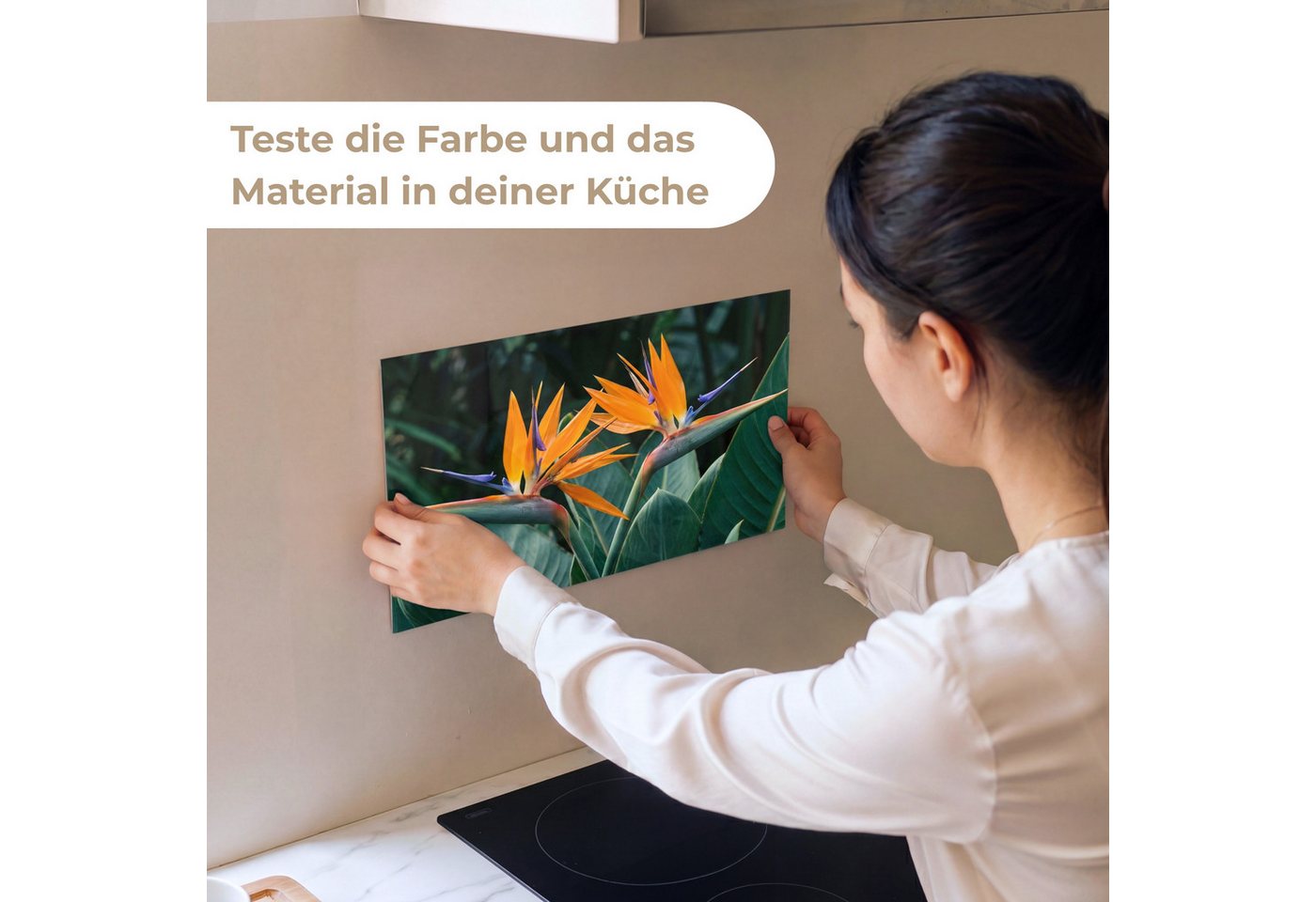 KitchenYeah Küchenrückwand Muster selbstklebend (keine Folie) Paradiesvogel - Blume - Exotisch, (1-tlg), Spritzschutz, Küche, Rückwand, Küchenwand, Küchenfront, 30x20 cm Bild 2
