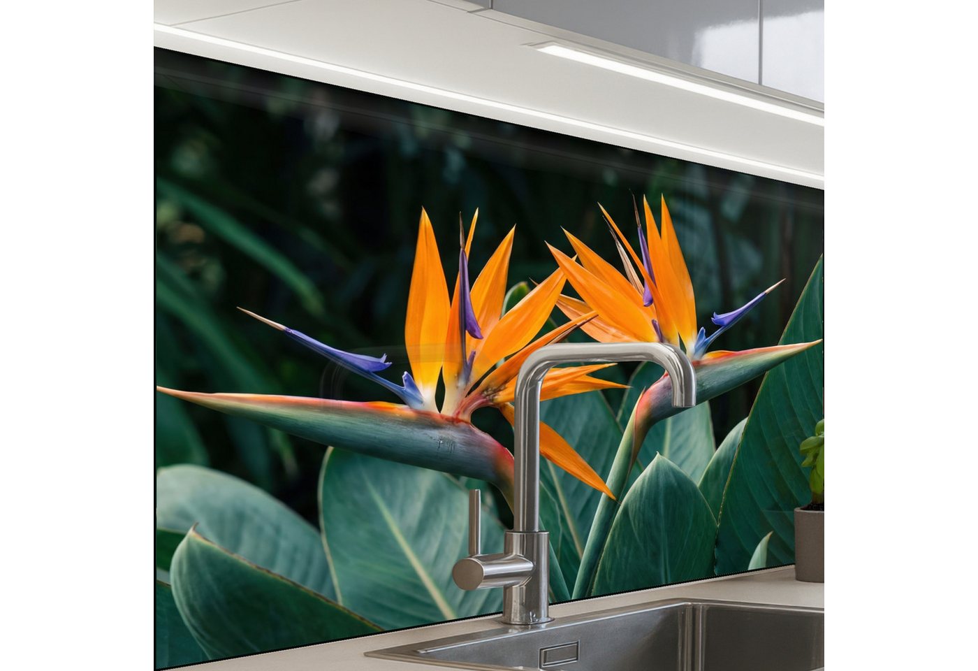 KitchenYeah Küchenrückwand Muster selbstklebend (keine Folie) Paradiesvogel - Blume - Exotisch, (1-tlg), Spritzschutz, Küche, Rückwand, Küchenwand, Küchenfront, 30x20 cm Bild 3