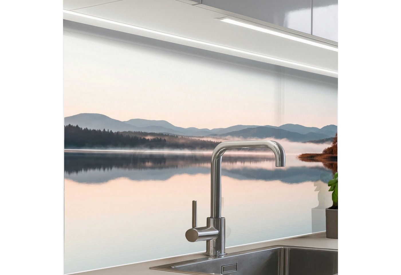 KitchenYeah Küchenrückwand Muster selbstklebend (keine Folie) Wasser - Bäume - Nebelschicht, (1-tlg), Spritzschutz, Küche, Rückwand, Küchenwand, Küchenfront, 30x20 cm Bild 3