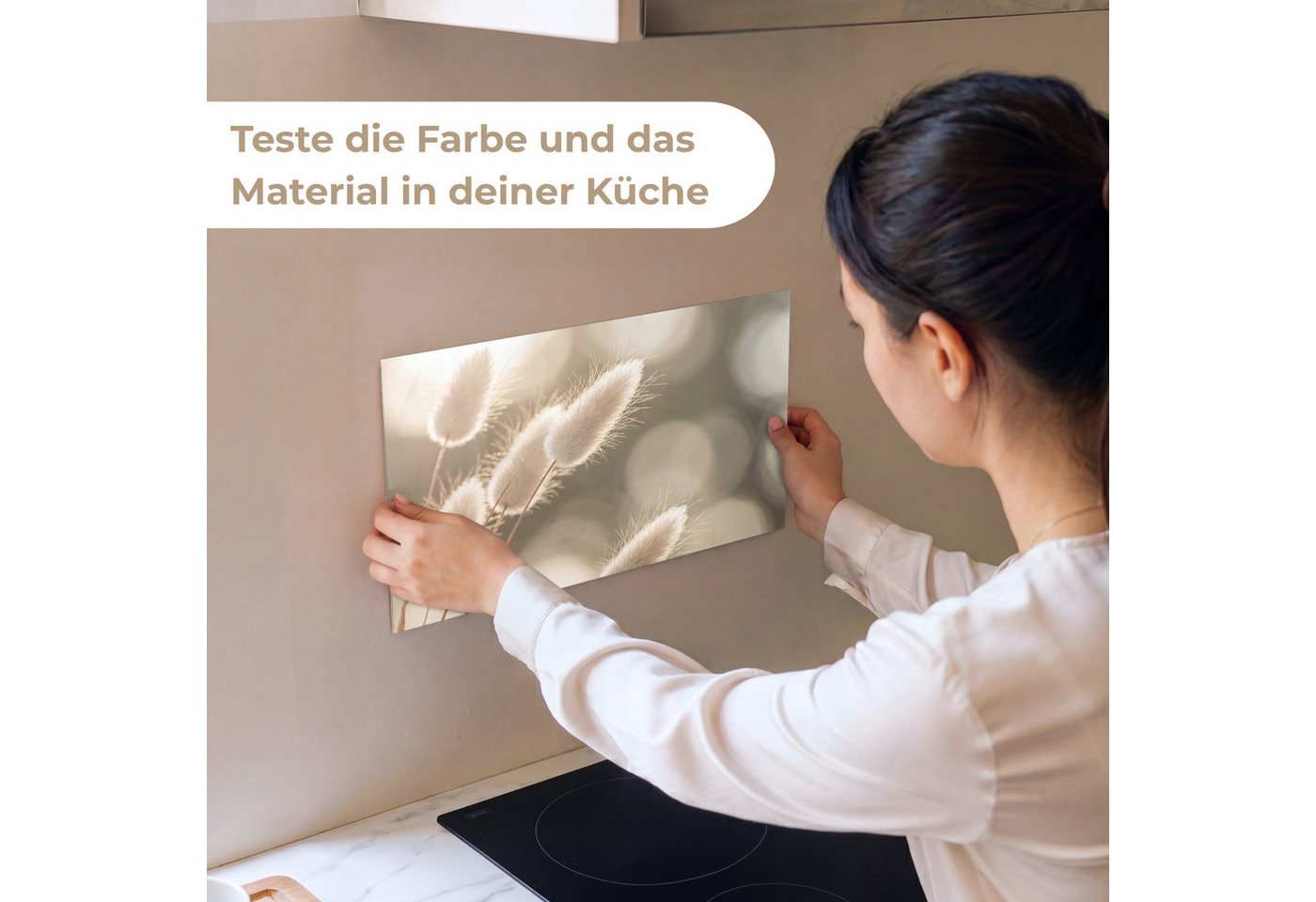 KitchenYeah Küchenrückwand Muster selbstklebend (keine Folie) Haselschwanzgras - Weiß - Sonnenlic, (1-tlg), Spritzschutz, Küche, Rückwand, Küchenwand, Küchenfront, 30x20 cm