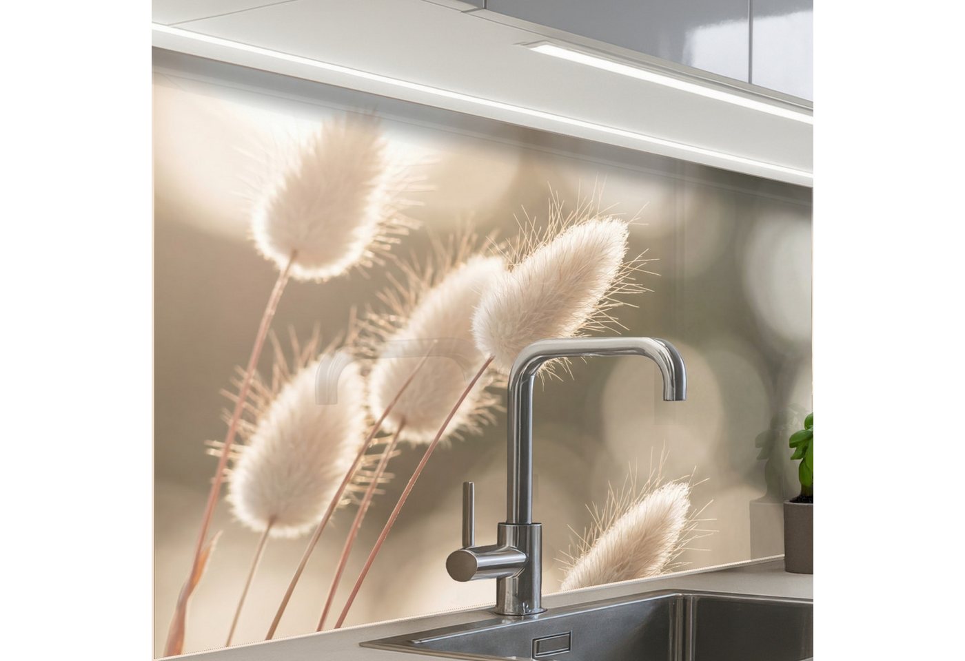 KitchenYeah Küchenrückwand Muster selbstklebend (keine Folie) Haselschwanzgras - Weiß - Sonnenlic, (1-tlg), Spritzschutz, Küche, Rückwand, Küchenwand, Küchenfront, 30x20 cm Bild 4