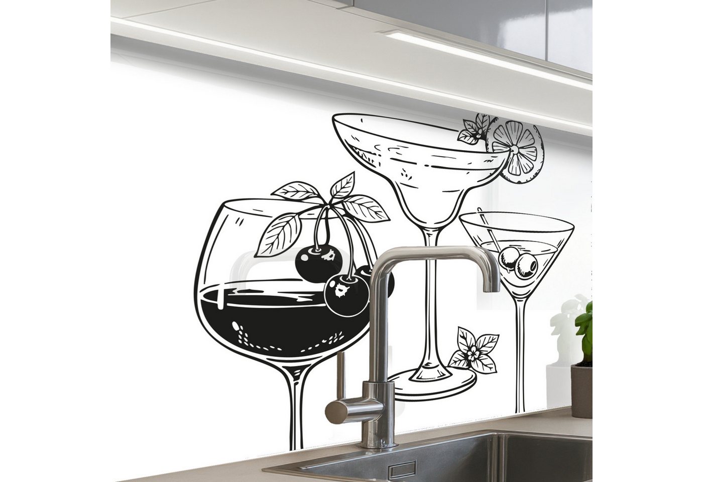 KitchenYeah Küchenrückwand Muster selbstklebend (keine Folie) Gläser - Cocktails - Schwarz und we, (1-tlg), Spritzschutz, Küche, Rückwand, Küchenwand, Küchenfront, 30x20 cm Bild 4