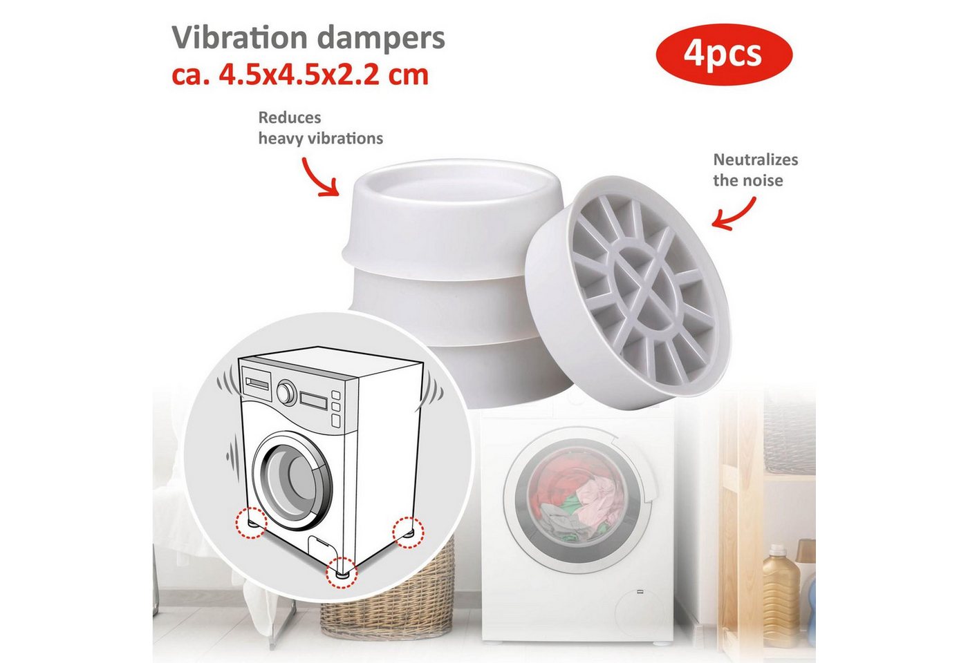 RACEL Vibrationsdämpfer 4x Vibrationsdämpfer Waschmaschine Anti‑Vibration Füße Geräte, (Set, 4-St., Set), Geräuschreduzierend, rutschfest Bild 2