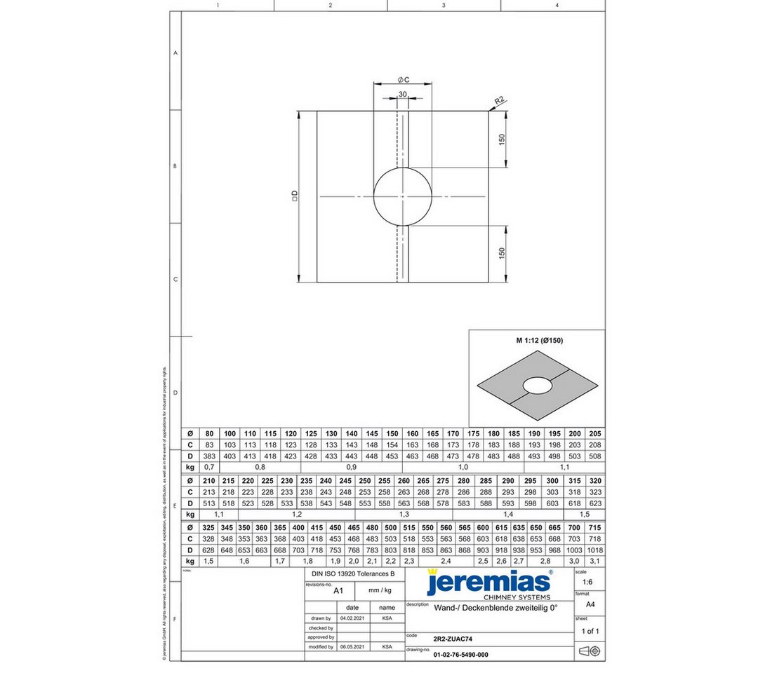 Jeremias Schornstein DW-Black Ø 150 mm Deckenblende 0° zweiteilig, Ø 150 mm Bild 2