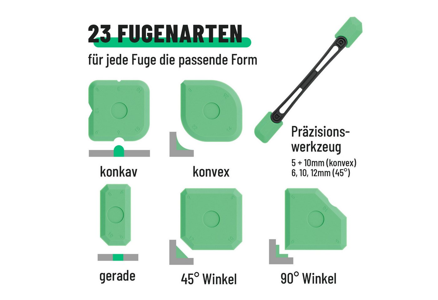 greate. Fugenspachtel Silikon Abzieher Fugen Set 7-teilig - Fugenglätter Silikon (1-St) Macht präzises Glätten auch dort möglich, wo man sonst kaum hinkommt Bild 5