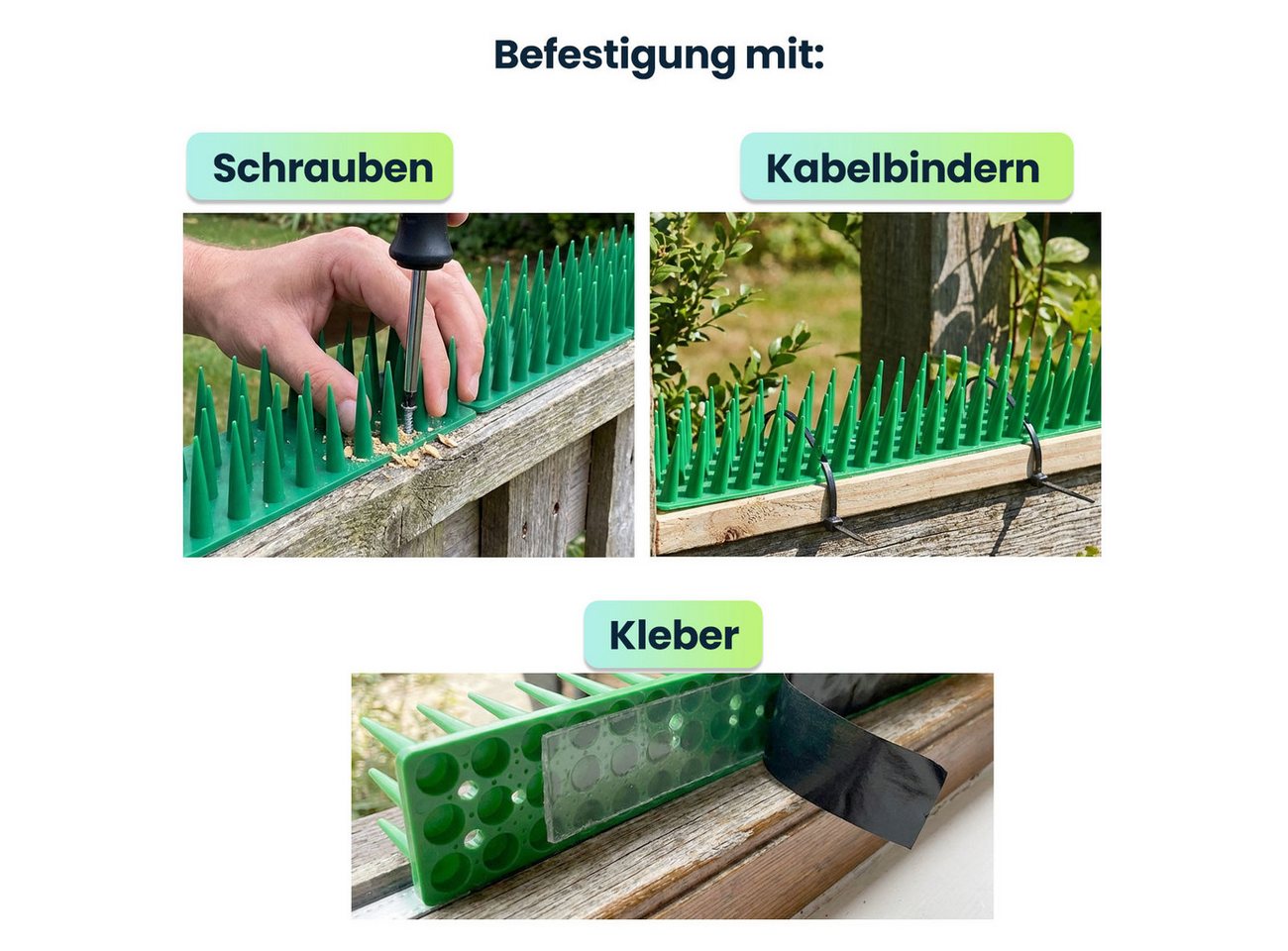 shop'n smile ideoon Taubenspikes Taubenspikes Weiß 5,4m Effektive 3-reihige Vogelabwehr Polycarbonat, 24-St., 12 St. / 32 St., 12/24 Stachel-Module, 3reihiges Polycarbonat, individuell zuschneidbar