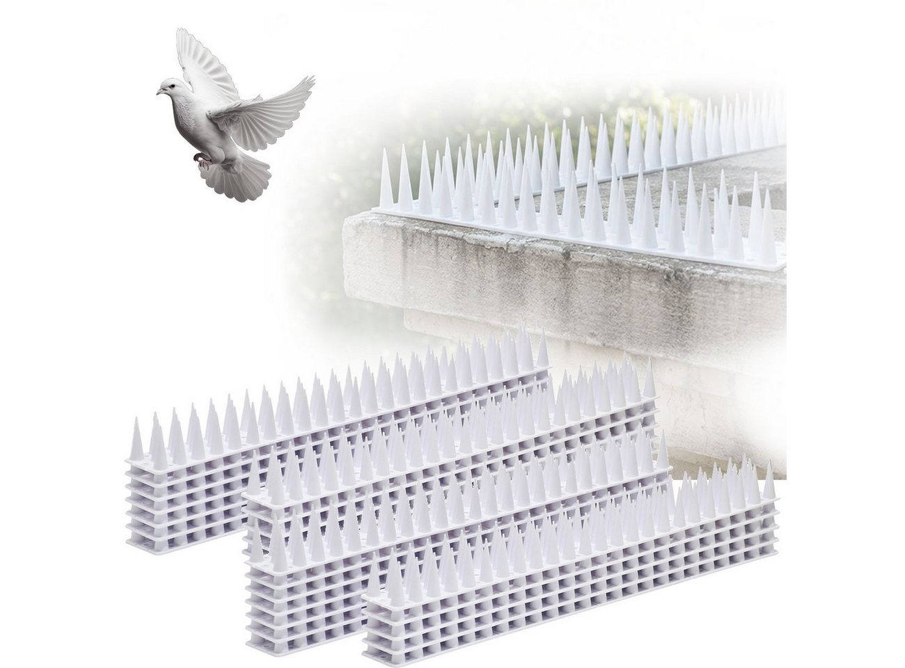 shop'n smile ideoon Taubenspikes Taubenspikes Weiß 5,4m Effektive 3-reihige Vogelabwehr Polycarbonat, 24-St., 12 St. / 32 St., 12/24 Stachel-Module, 3reihiges Polycarbonat, individuell zuschneidbar Bild 3