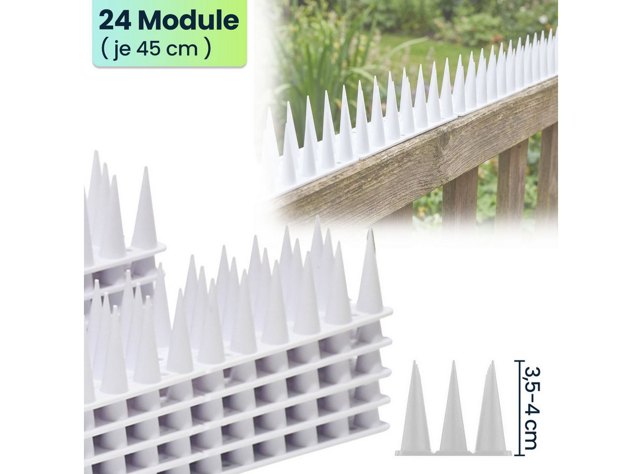 shop'n smile ideoon Taubenspikes Taubenspikes Weiß 5,4m Effektive 3-reihige Vogelabwehr Polycarbonat, 24-St., 12 St. / 32 St., 12/24 Stachel-Module, 3reihiges Polycarbonat, individuell zuschneidbar Bild 4