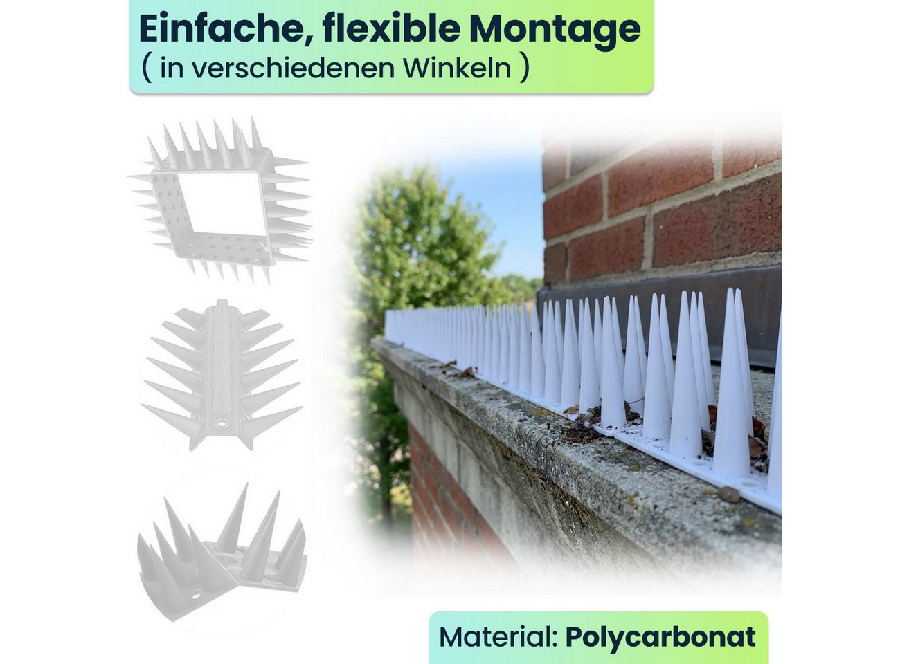 shop'n smile ideoon Taubenspikes Taubenspikes Weiß 5,4m Effektive 3-reihige Vogelabwehr Polycarbonat, 24-St., 12 St. / 32 St., 12/24 Stachel-Module, 3reihiges Polycarbonat, individuell zuschneidbar Bild 5