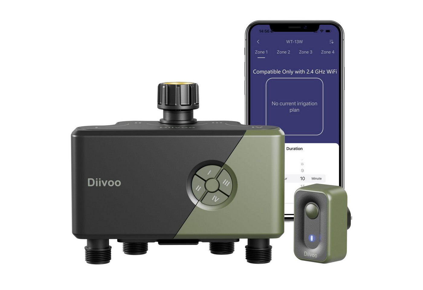 Diivoo Bewässerungssystem Bewässerungscomputer WLAN 4 Ausgänge, Wasser-Timer mit HomGar-App, (Wasser Zeitschaltuhr mit Alexa Sprachsteuerung) Bild 3