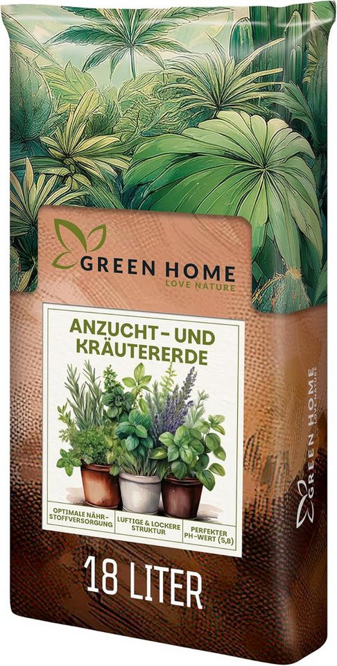 GREEN HOME LOVE NATURE Anzucht- und Kräutererde Anzucht- & Kräutererde, Aussaaterde für Gemüse, Kräuter & Tomaten 18 L, 36 L, 72 L, Langzeitdünger, Perlit, Kokosfasern, pH 5,8, lockere Struktur