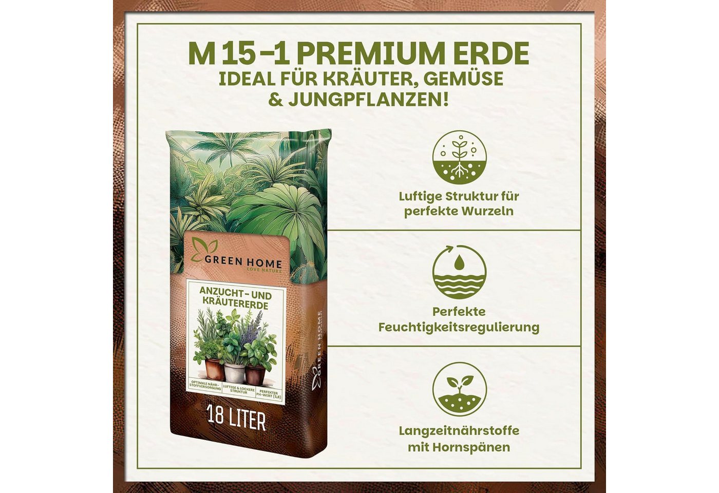 GREEN HOME LOVE NATURE Anzucht- und Kräutererde Anzucht- & Kräutererde, Aussaaterde für Gemüse, Kräuter & Tomaten 18 L, 36 L, 72 L, Langzeitdünger, Perlit, Kokosfasern, pH 5,8, lockere Struktur Bild 4