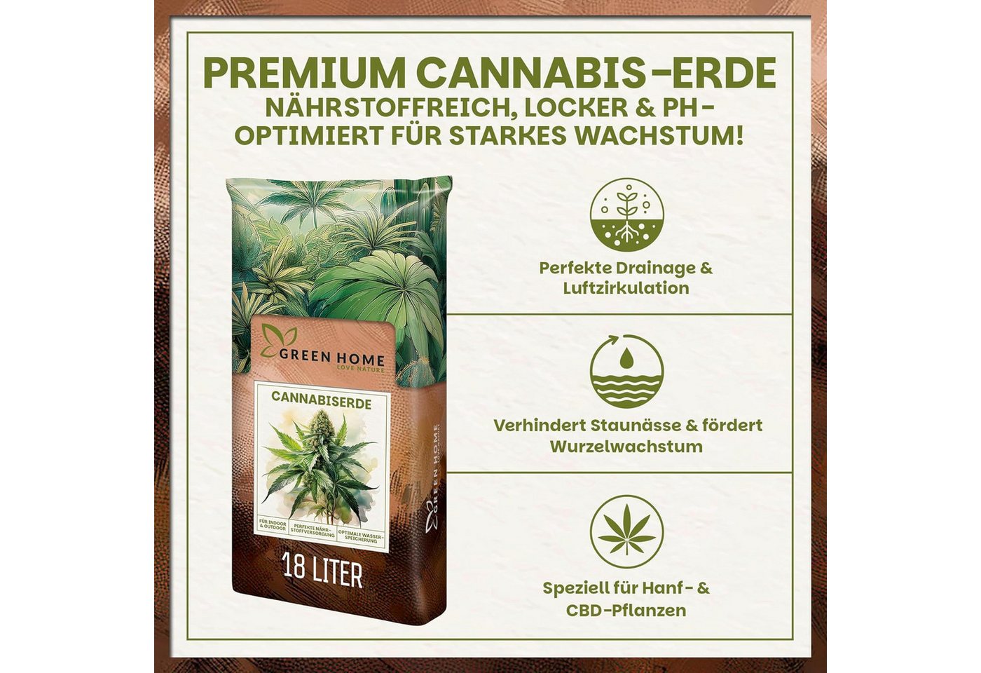 GREEN HOME LOVE NATURE Spezialerde Hanferde All Mix für Wachstum, Blüte & Autoflower 18 L, 36 L, 72 L, All-Mix, Autoflower, Perlite, Kokosfaser, pH 5,10 Bild 5