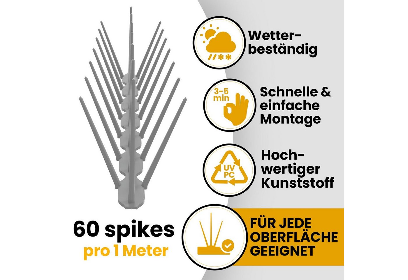 KONZEPT Taubenspikes Taubenabwehr für Balkon, Garten, Terasse - Vogelschreck 3-reihig, Set, 6-St., für Balkon, Fensterbank, Dachbalken - Tierfreundlich, 6 stk. x 33 cm Bild 4