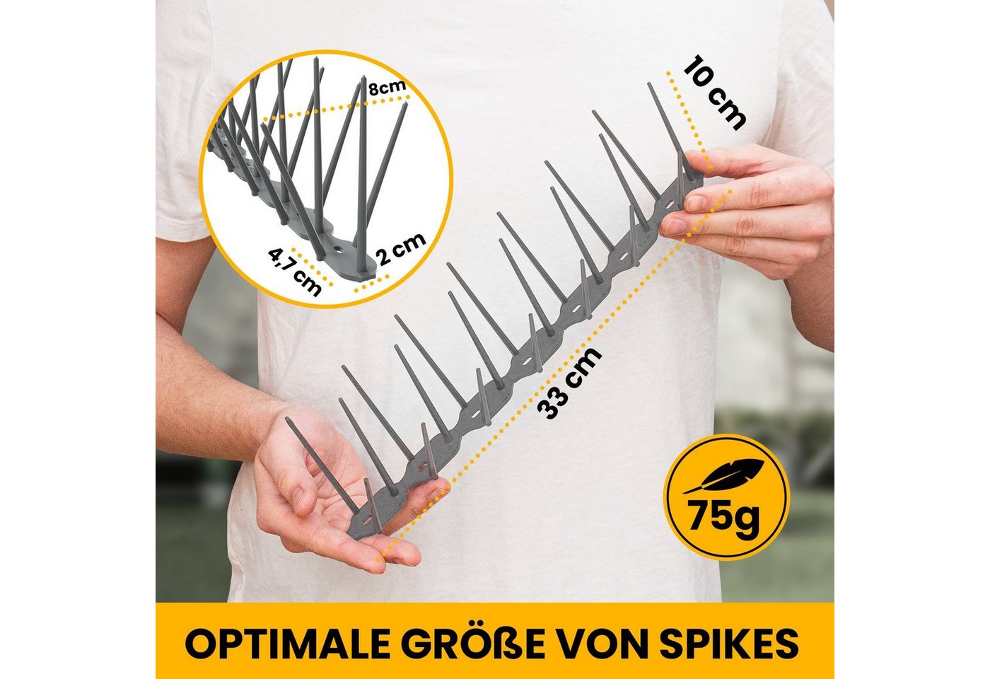 KONZEPT Taubenspikes Taubenabwehr für Balkon, Garten, Terasse - Vogelschreck 3-reihig, Set, 6-St., für Balkon, Fensterbank, Dachbalken - Tierfreundlich, 6 stk. x 33 cm Bild 5