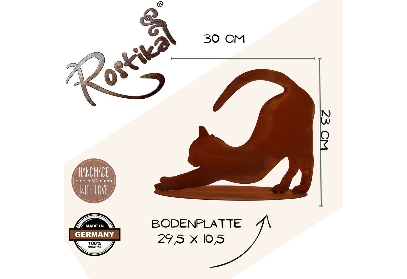 Rostikal Gartenfigur Katze 23×30 cm – Gartenfigur aus Cortenstahl, wetterfest & handgemacht, (1 St), Geschenkidee für Katzenfreunde, stimmige Ergänzung für Garten & Haus