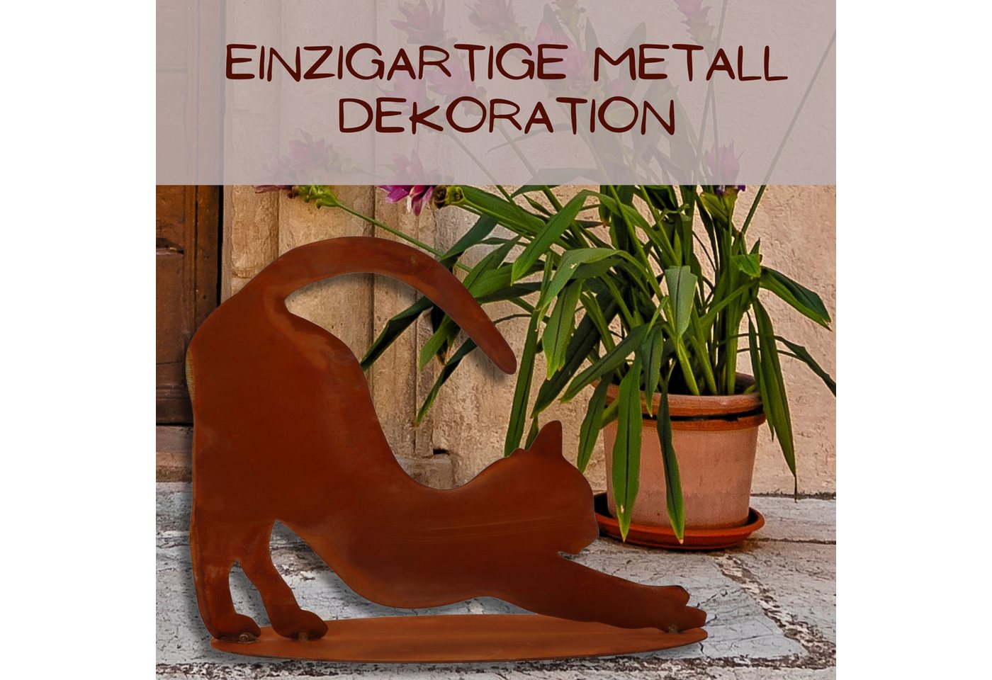 Rostikal Gartenfigur Katze 23×30 cm – Gartenfigur aus Cortenstahl, wetterfest & handgemacht, (1 St), Geschenkidee für Katzenfreunde, stimmige Ergänzung für Garten & Haus Bild 5