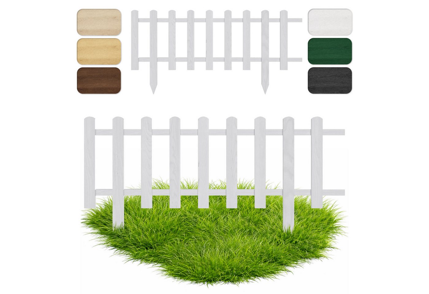 Floranica Zierzaun Vorgartenzaun, Beeteinfassung, Beetumrandung, Steckzaun Zierzaun, (20 x 100 cm, 1-St., Weiß), Gartenzaun aus Holz für Wege Beeten, Dekozaun Lattenzaun