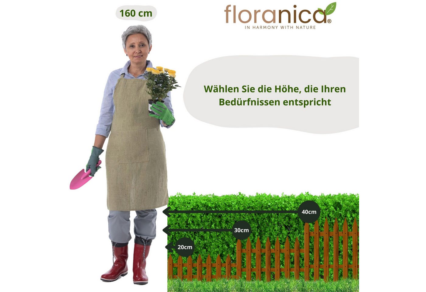 Floranica Zierzaun Vorgartenzaun Steckzaun Gartenzaun Zierzaun Lattenzaun Friesenzaun, (20 x 100 cm, 3-St., Braun), Blummen Beeten Zaun aus Holz mit Metalpfosten, Beetabgrenzung Bild 3