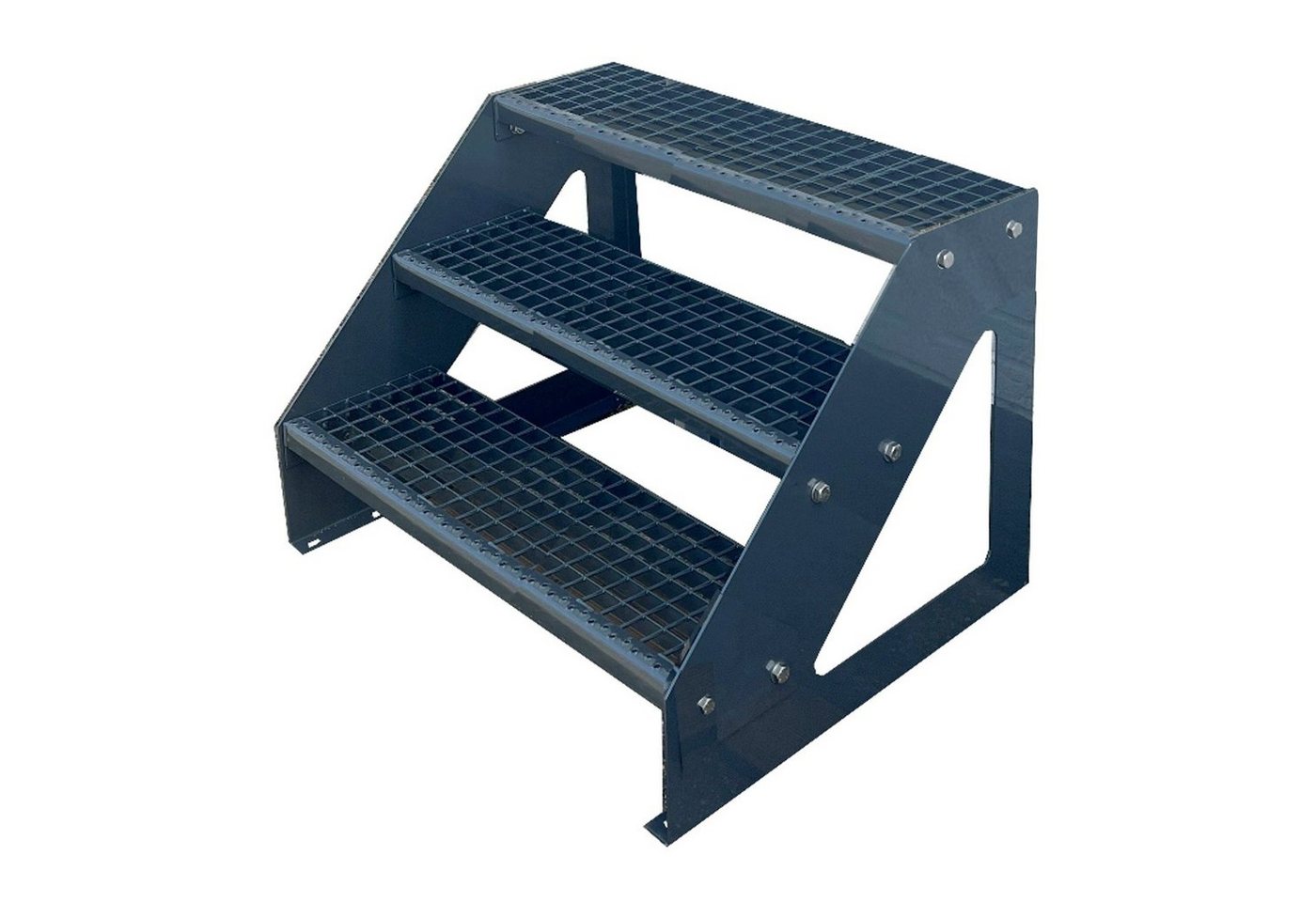 Kaminbau Mierzwa Außentreppe Premium Treppe Anthrazit mit oder ohne Geländer, für Geschosshöhen bis 57.00 cm, Stufen Gitterroststufen nach DIN 24531, (Höhe 57 cm, Stufenbreite und Geländerart wählbar), Gartentreppe Stahltreppe Wetterfest Rostfrei Feuer-Verzinkt Rutschfest Bild 2